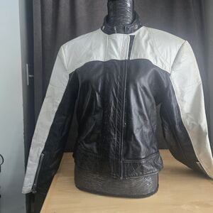 Elegant Black and White Leather Jacket